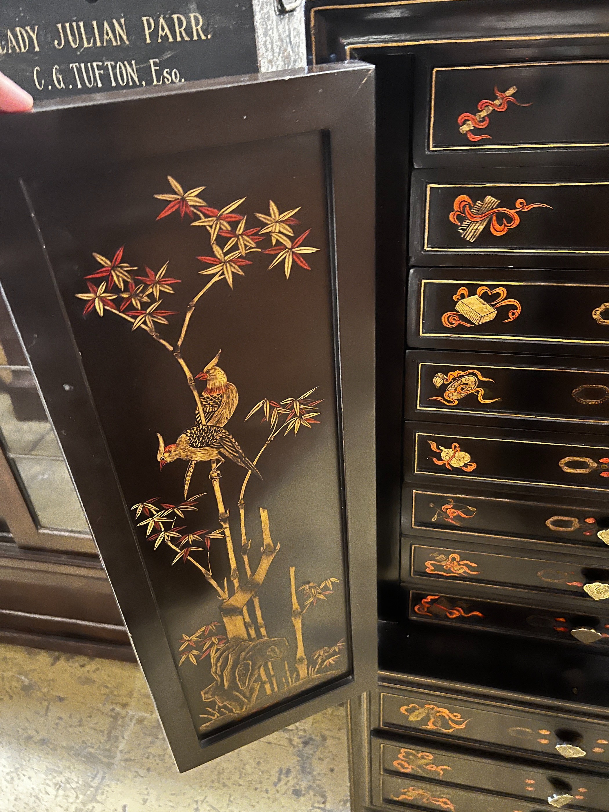 A Chinese lacquered collectors cabinet, width 52cm, depth 56cm, height 112cm